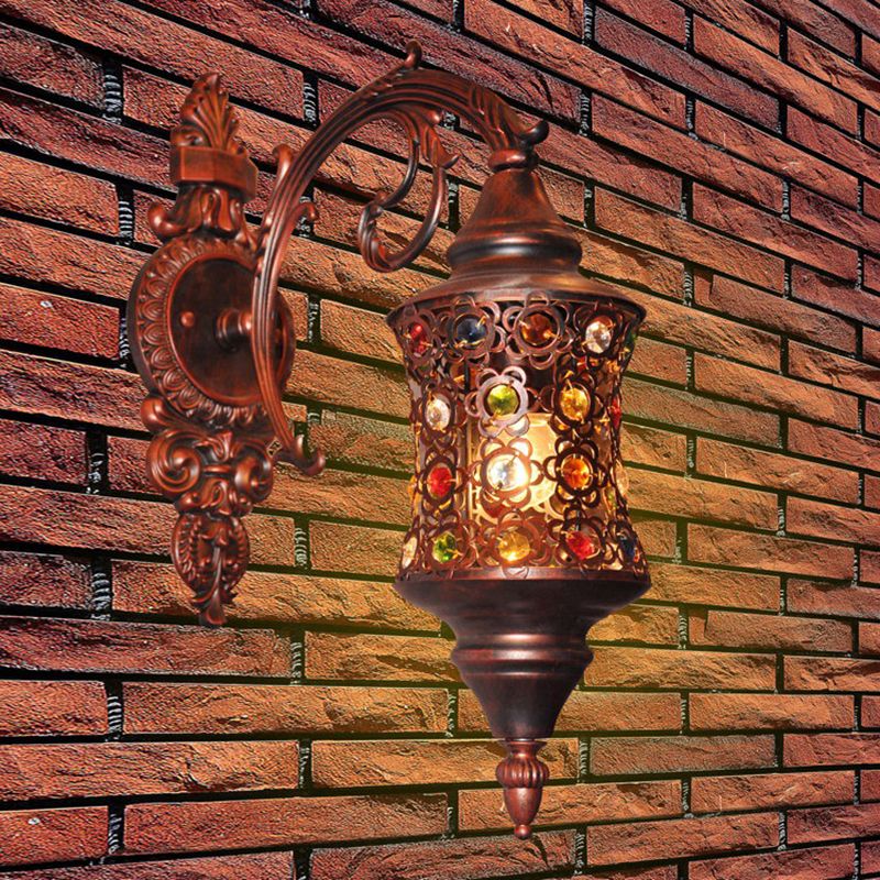 1 Éclair de paroi de la tête Cylindre lampe à mur en fer traditionnel avec perle en cristal en cuivre pour le couloir