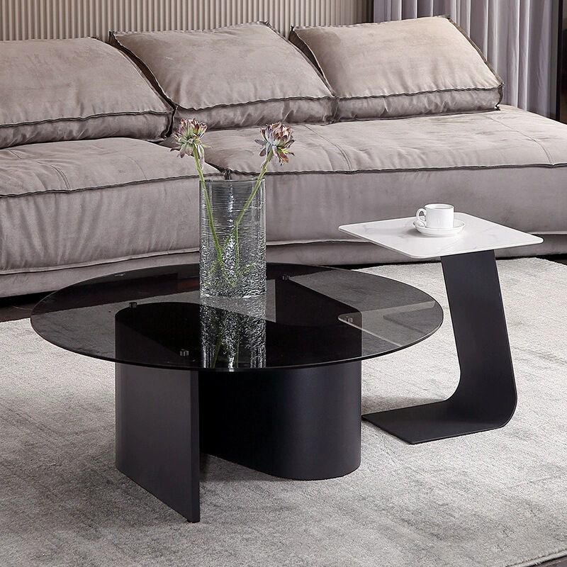 Modern Abstract Coffee Table Glass Wood Coffee Cocktail Table