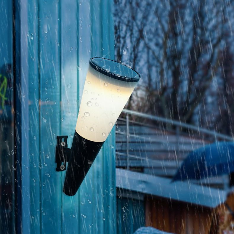 Conical Outdoor Solar Wall Sconce Plastic Nordic LED Wall Light Fixture in Black
