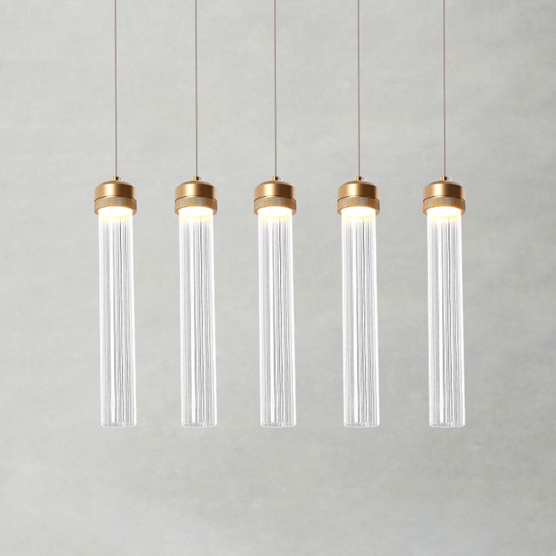 Tubulaire en verre transparent en verre pendant minimalisme minimalisme à 5 laiton de plafond en laiton