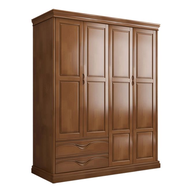 Rubberwood Armoire with Garment Rod Traditional Storage Cabinet with Drawers