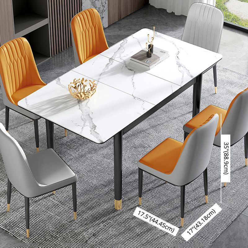Rectangle Modern DiningRoomTableSet Sintered Stone Top DiningSet with Metallic 4 Legs Base