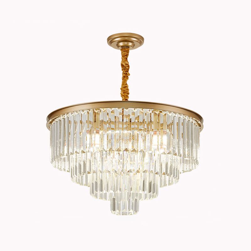 Tiered Tapered Living Room Chandelier Light Clear Crystal Simplicity Pendant Light Fixture