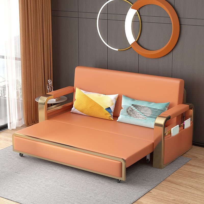 Contemporary Square Arm Removable Sofa Bed Metal Frame Sofa with Storage for Apartment