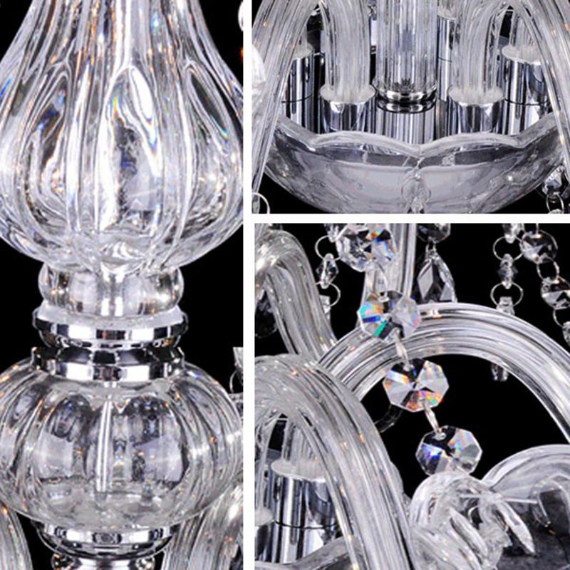 Pleated Fabric White Chandelier Empire Shade Transitional Pendant Light with Crystal Pendalogues