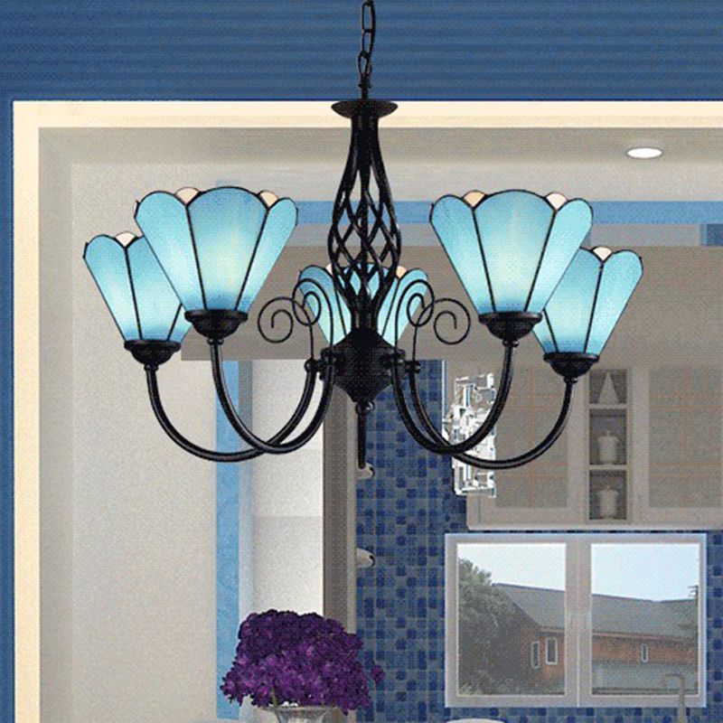 Blaues Glas Blumenkronleuchter leichter Mittelmeerschwarz Deckenhängung Lampe für Wohnzimmer