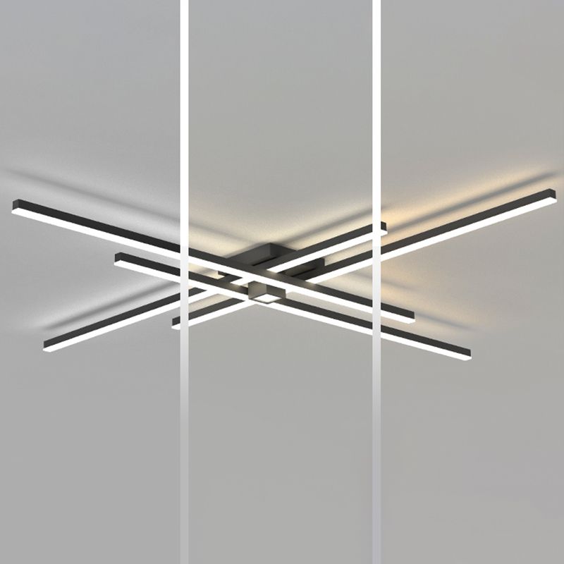 Linear Black Modern Flush Mount LED Aluminum Ceiling Mounted Light for Living Room