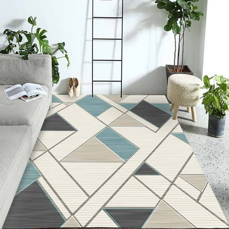 Trendiger, mehrfarbiger, minimalistischer Teppich, synthetischer, geometrischer Farbblock-Teppich, schmutzabweisender, waschbarer, rutschfester Teppich zur Dekoration