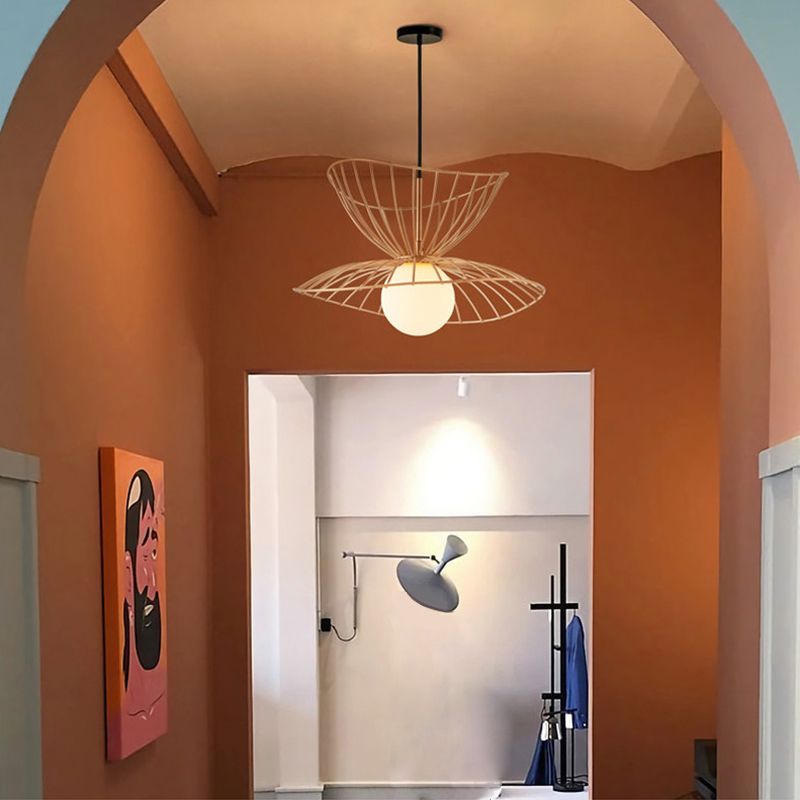 Nordic Minimalist Creative Open Cage Pendant Light Metal Suspension Light for Dining Table