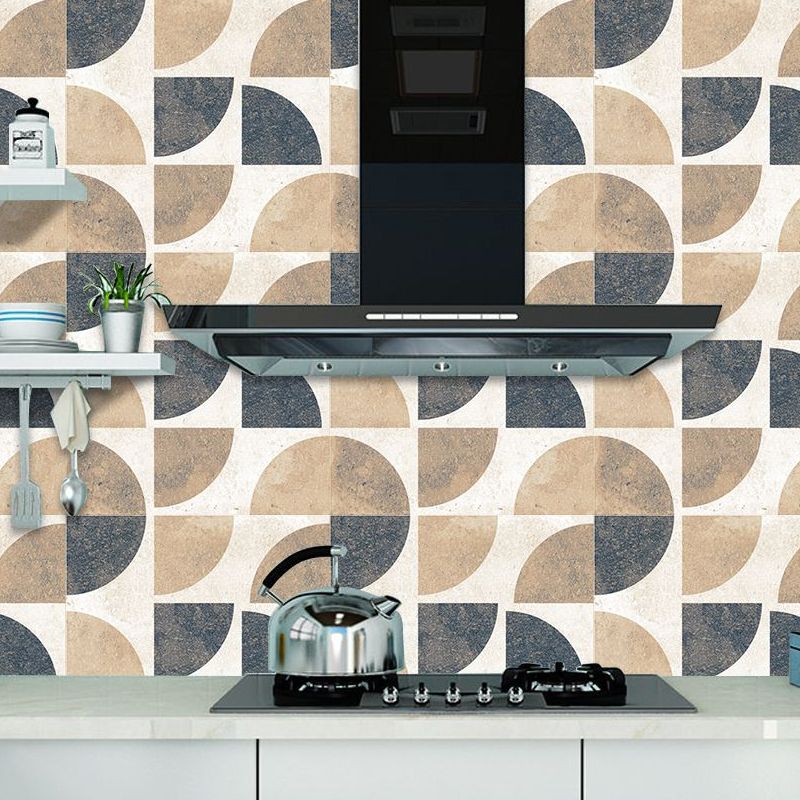 Modern Adhesive Wallpaper Panel Set Brown Quarter Round Marble Wall Decor, 8.6-sq ft (20 Pcs)