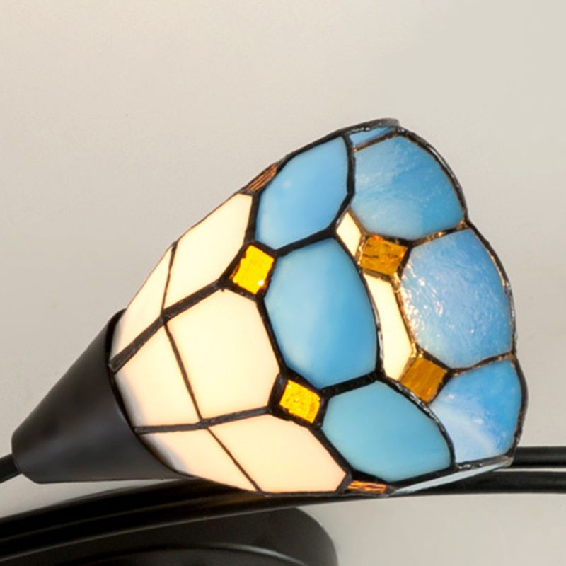 Floral Swirl Semi Flush Light Blue-White Glass Mediterranean Ceiling Light for Living Room