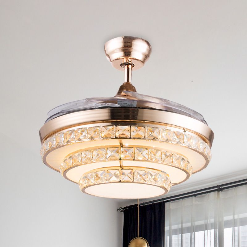 42,5 "" De large Gold 3 niveaux Semi Flush Light Moderniste Crystal Living Room LED Fush Mount Plafond venti