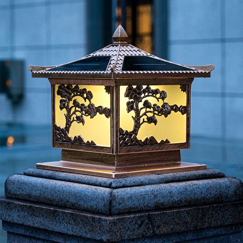 Modern Metallic Pillar Lamp Creative LED Solar Lighting Fixture for Garden