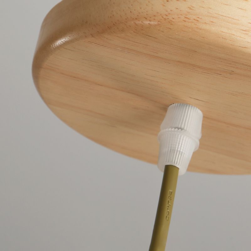 Lampada a sospensione nordica in legno piccolo sospensione con tonalità di vetro bianco per sala da pranzo