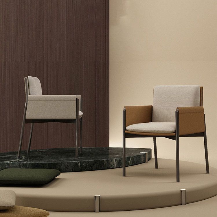 Upholstered Matte Finish Dining Chair Designer Style Home Solid Back Arm Chair