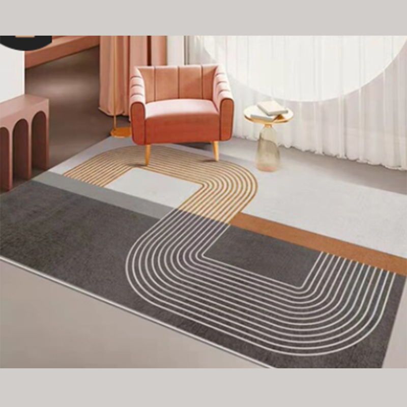 Dark Grey Modern Rug Polyester Striped Area Rug Non-Slip Backing Rug for Drawing Room