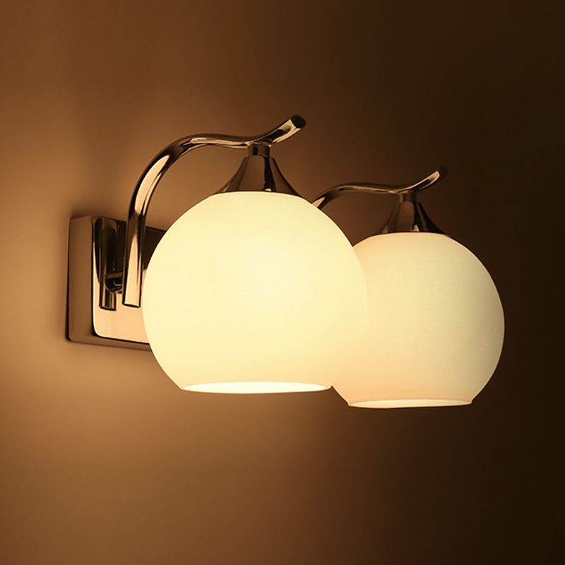 White Globe Shaded Wall Light Modern Glass Lighting for Home