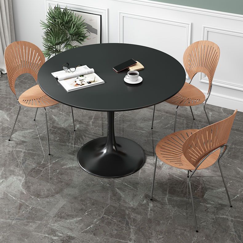 Minimalist White and Black Round Table with Tulip Style for 4 Person