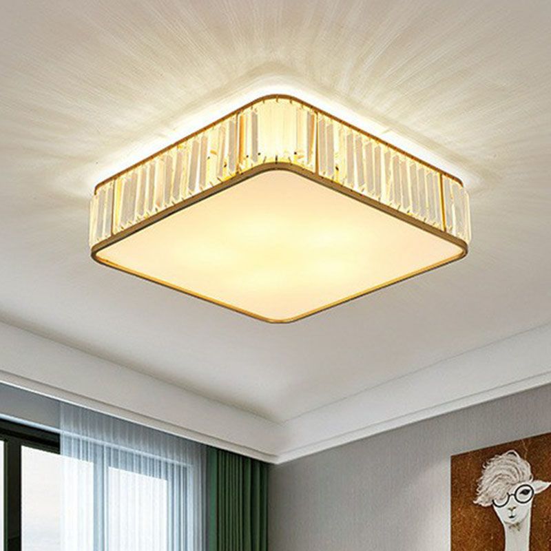Bedroom Ceiling Mount Light Postmodern Gold Flush Mount Lamp with Drum Crystal Shade