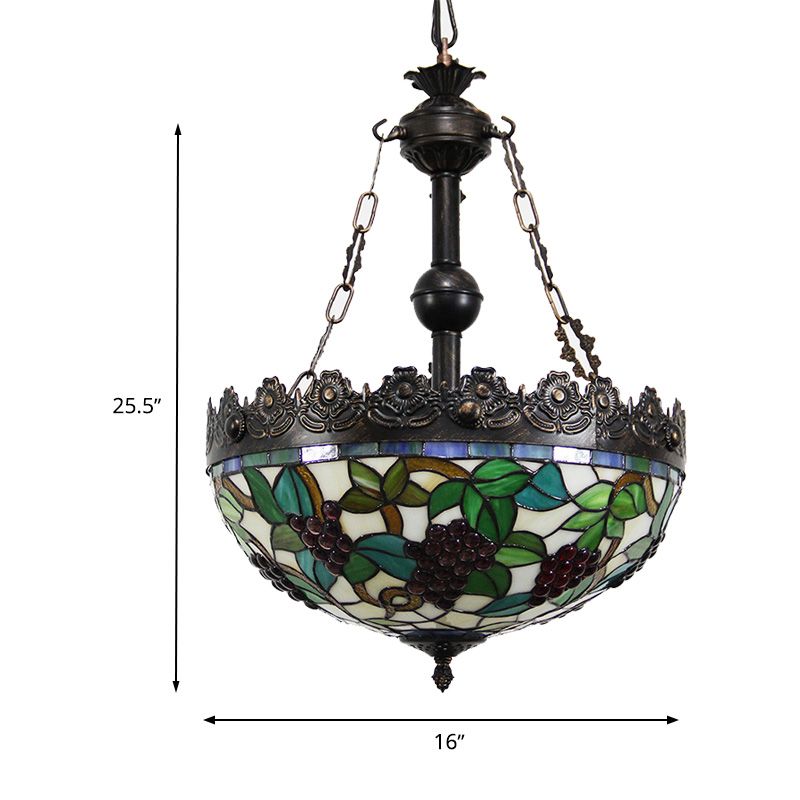 Green 3 luci lampadario Apparecchiatura illuminazione Tiffany macchiata di vetro pendente sospeso per soggiorno