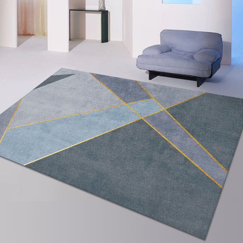Blue Geometric Pattern Rug Modern Polyester Area Rug Non-Slip Backing Carpet for Living Room