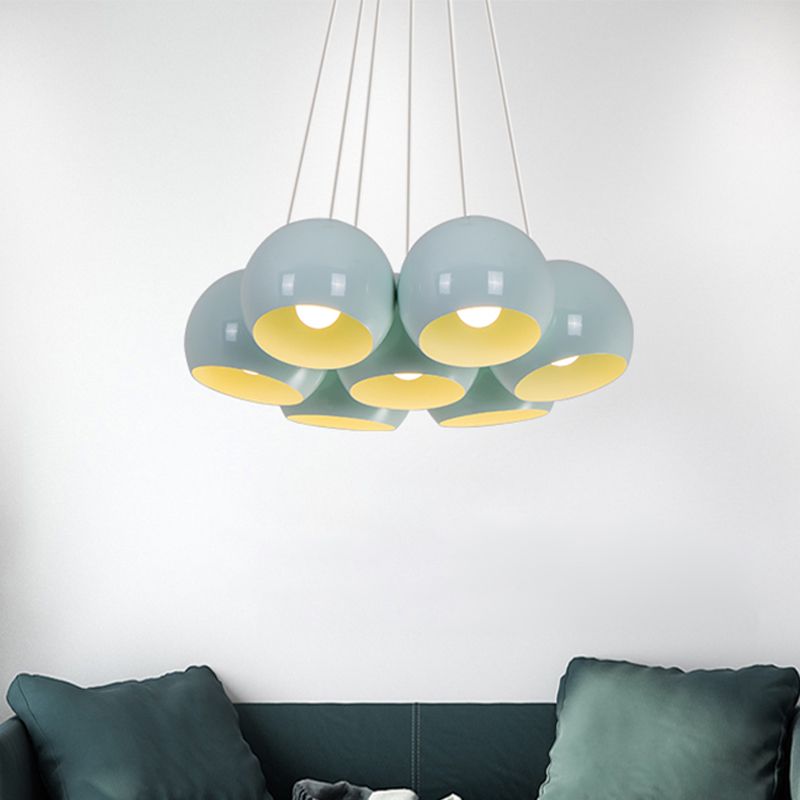 Blue Dome Multi Hanging Light Macaron 7 Heads Iron Ceiling Pendant Lamp for Living Room