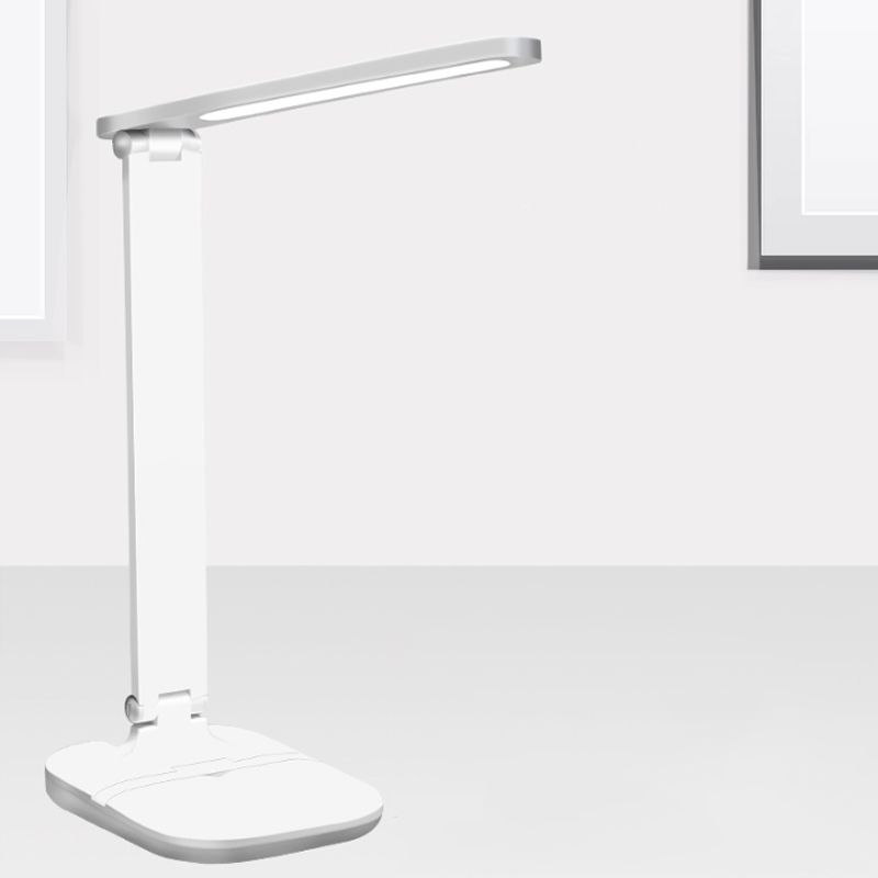 White Oblong Shade Adjustable Desk Lamp Modern Style Plastic Desk Light with Phone Holder