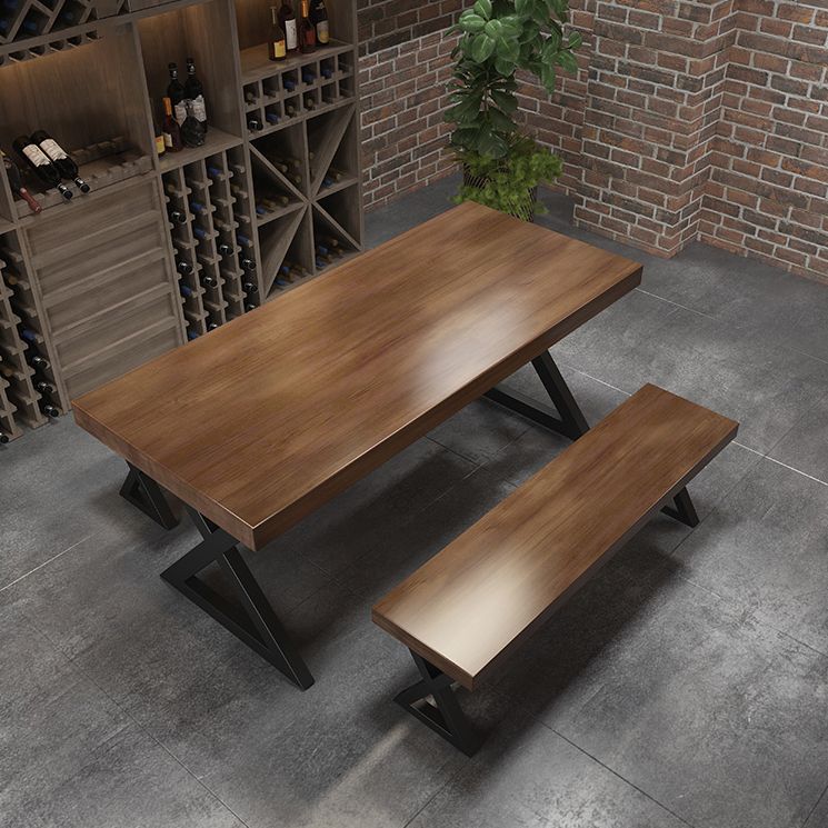 Rectangle Dining Table with Double Pedestal Industrial Solid Wood Kitchen Desk