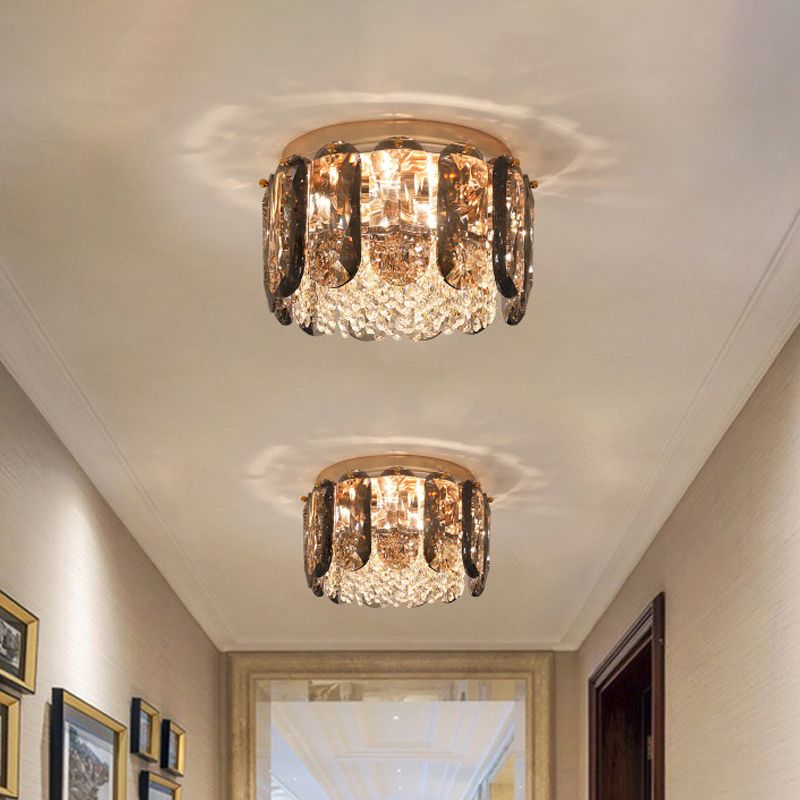 Elliptische Klare Kristalle Drum Flush Mount Modern 3 Bulbs Porch Ceiling Flush Light