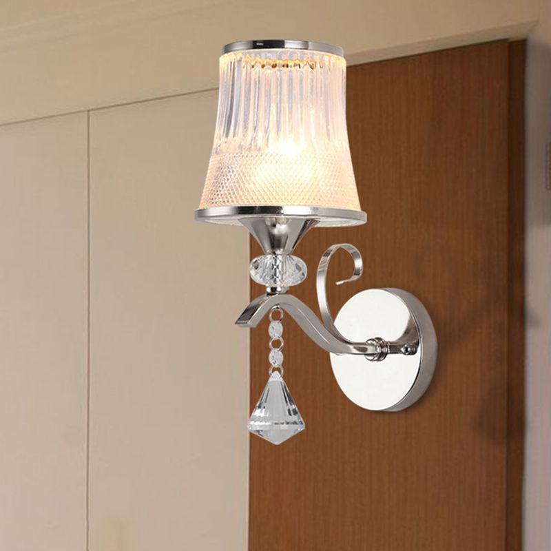 Lampada della parete a campana in vetro glassata Stile modernismo 1 illuminazione sconce cromata leggera per camera da letto