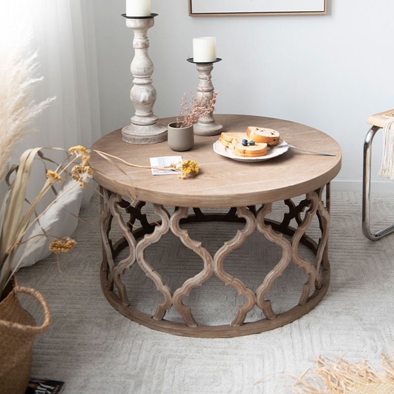 Rustic Style Antique Pedestal Coffee Table Round Wood Cocktail Table