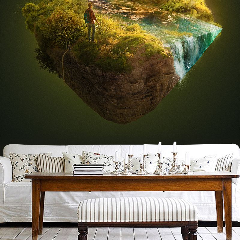 Sci-Fi Boys Wallpaper Mural with Moving Mountain Pattern Green Wall Art for Bedroom