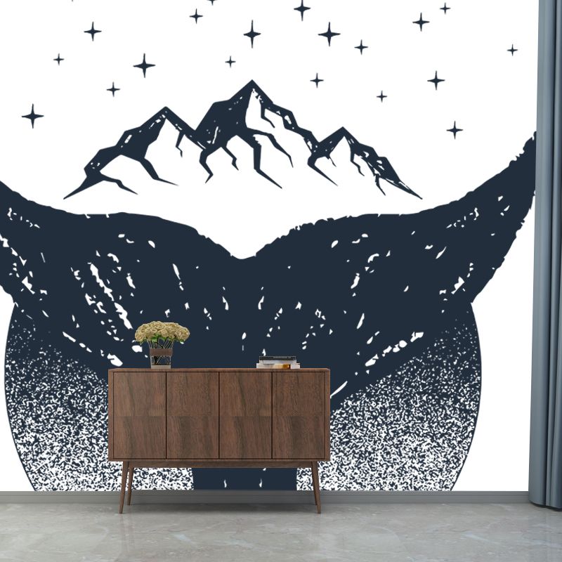Whale Tail and Mountain Mural in Black-White Contemporary Wall Art for Home Gallery