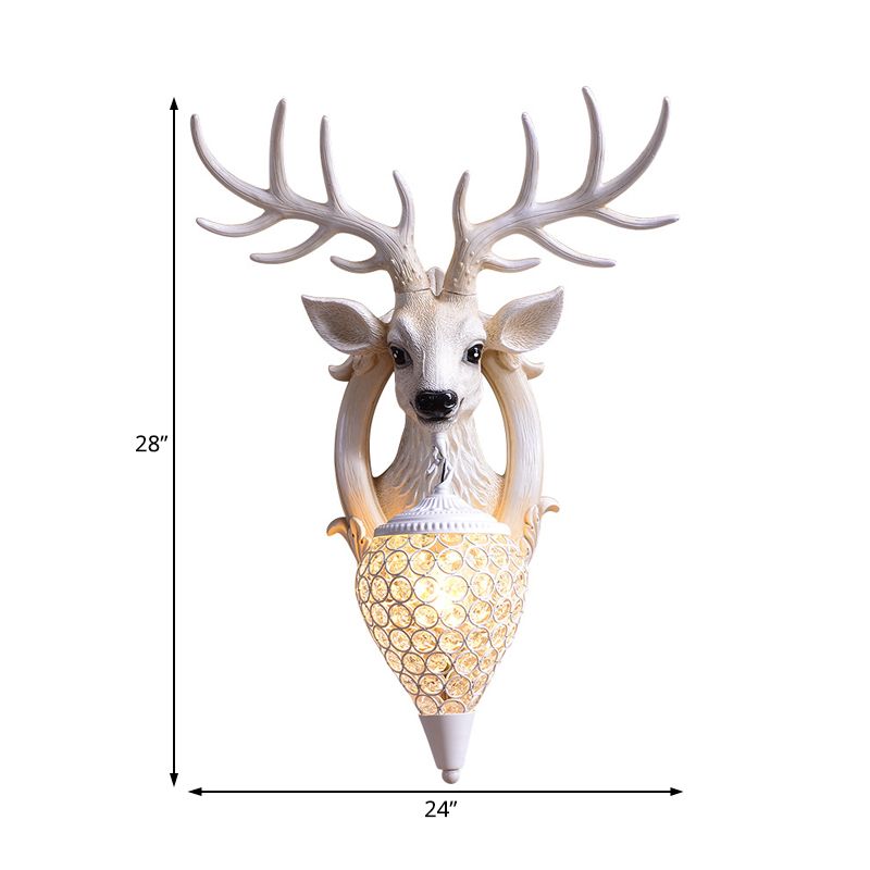 1 Licht klares schräges Kristallleuchter ländliches weißes/braun/schwarz-weißes Wasserdrop-Schlafzimmer-Wandbeleuchtung mit Faux-Elch-Rückenplatte, 16 "/24" w