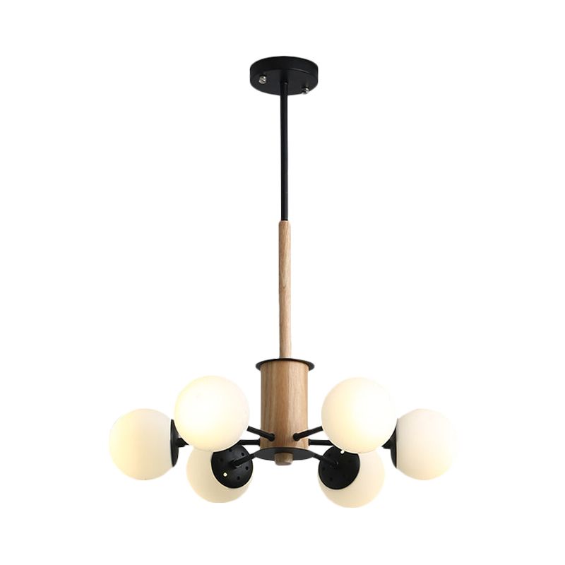 Black/White Globe Chandelier Light Modernist 6/8 Lights Opal Glass Hanging Ceiling Light