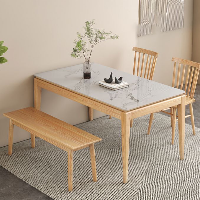 Rectangle Stone Dining Table Mid-Century Table with Natural Finish Legs