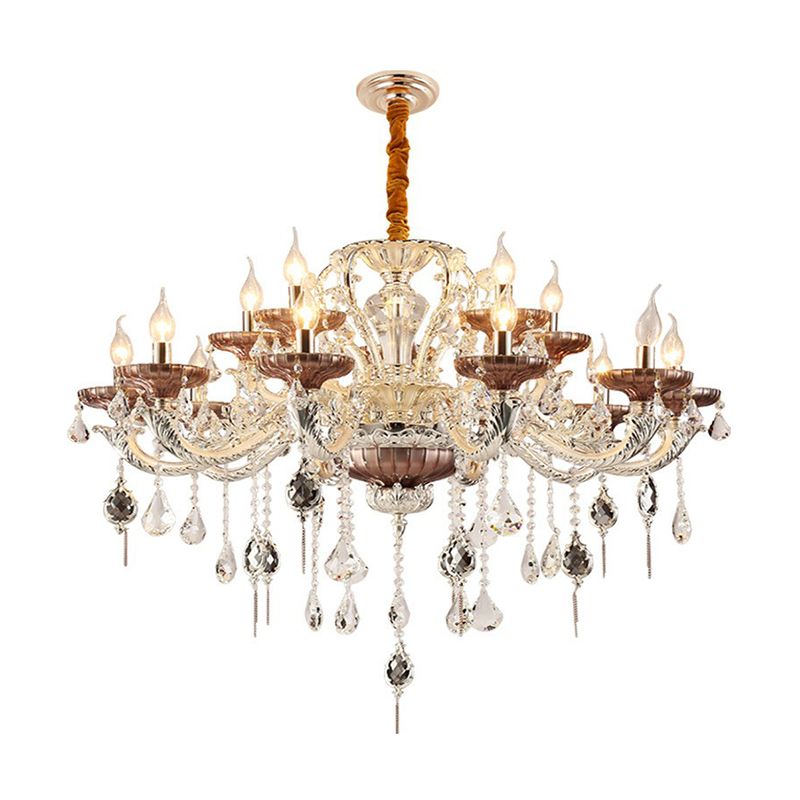 Carved Glass Clear Chandelier Candelabra Traditional Ceiling Hang Lamp with K9 Crystal Accents