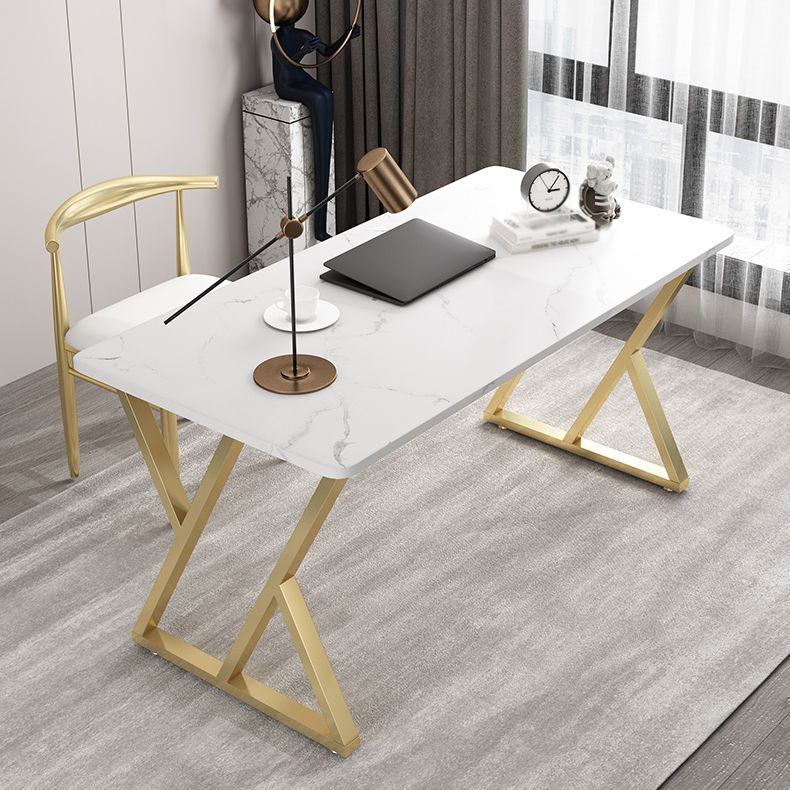 Rectangular Sintered Stone Desk with Gold Legs in Modern Style