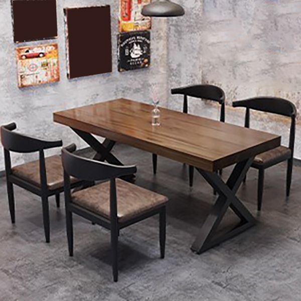 Industrial Style Dining Table Solid Wood Rectangle Table with Metal Base