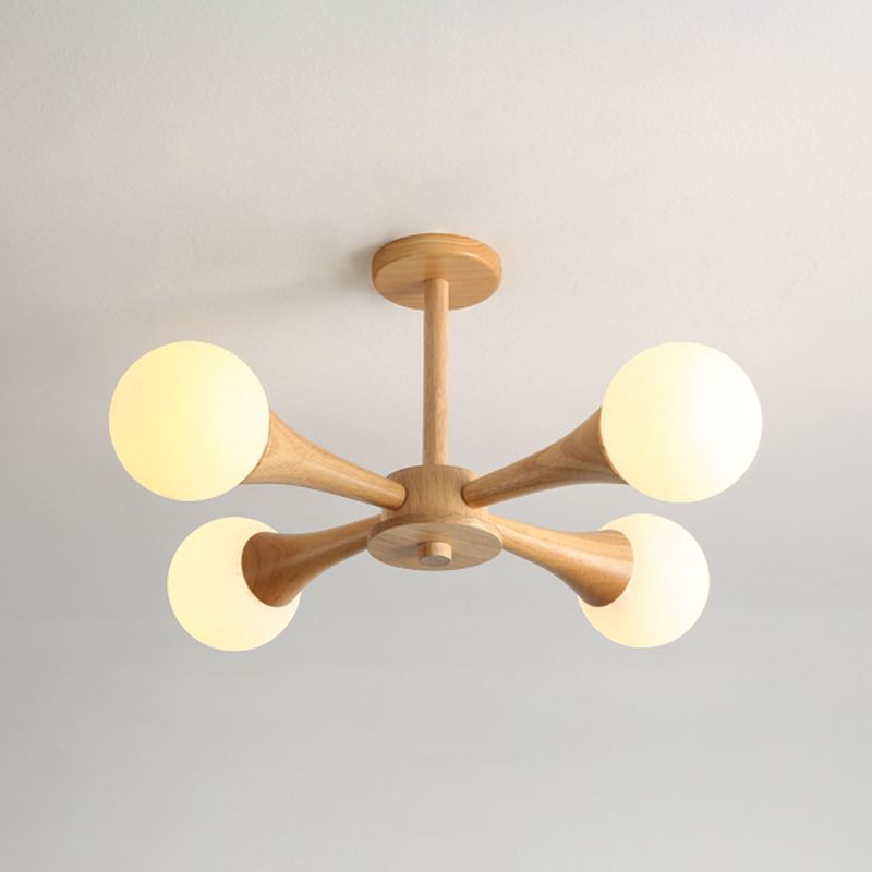 Nordic Pendant Light Fixture Globe Glass Living Room Chandelier in Wood