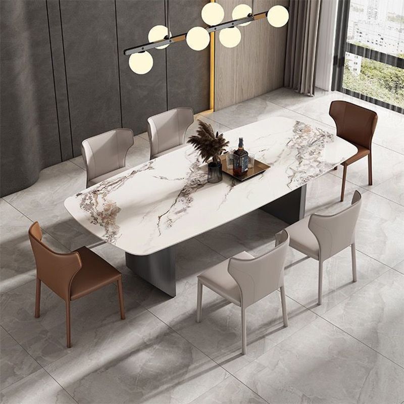 Stone Modern Dining Table Double Pedestal Table for Dining Room