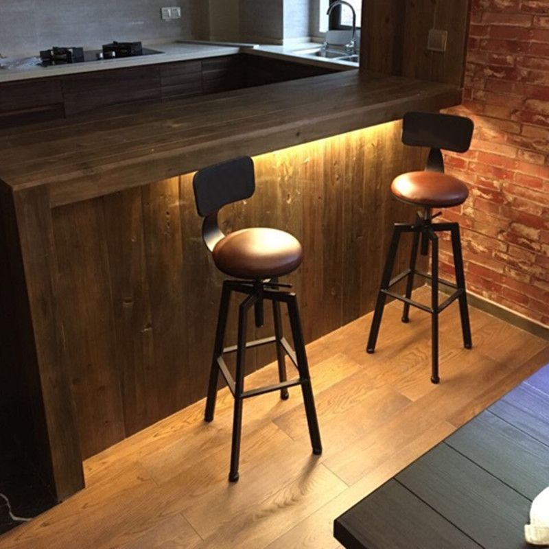 Industrial Leather Wood Counter Bar Stool Armless Adjustable Height Stool