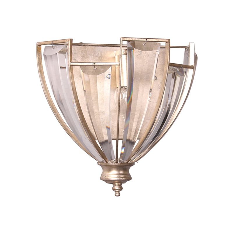 Clear 1 Light Wall Mount Light Traditional Sleek Contoured Crystal Dome Sconce Light