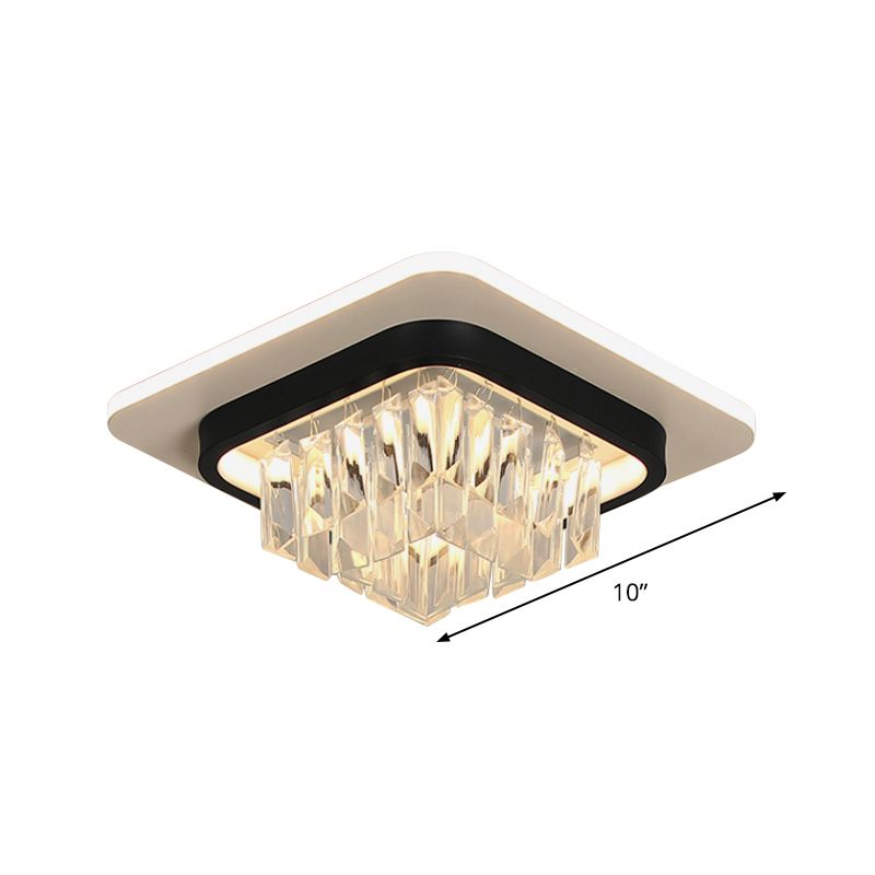 Modern Round/Square Ceiling Light Crystal Rectangle LED Corridor Flush Mount Lamp Fixture in Black