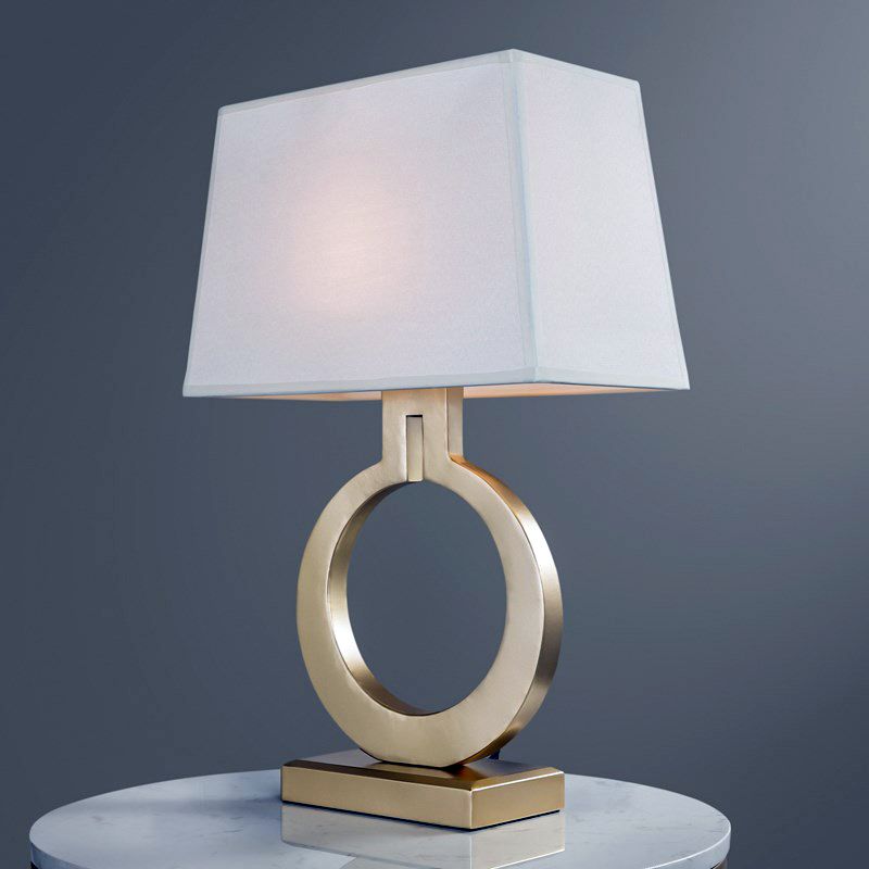 Gold Cuboid Table Light Antique Fabric 1 Head Drawing Room Nightstand Lamp with Round Base