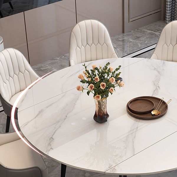 Moderne stijl gesinterde stenen eettafel witte ronde tafel met zwarte poten