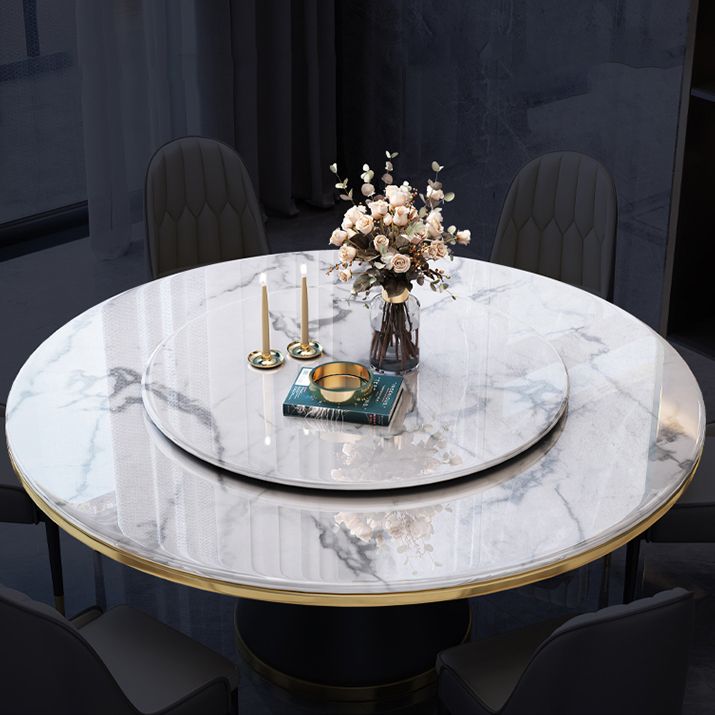 Marble Dining Table Contemporary Style Single Pedestal Base Table for Dining Room