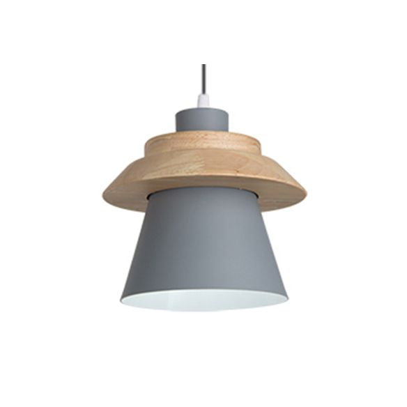 Coolie Shade Stairway Hanging Light with Wood Deco Metal 1 Light Asian Style Pendant Light