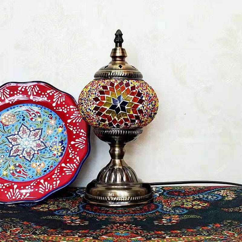 1-Light Global Table Lamp Traditional Mosaic Glass Night Light for Living Room