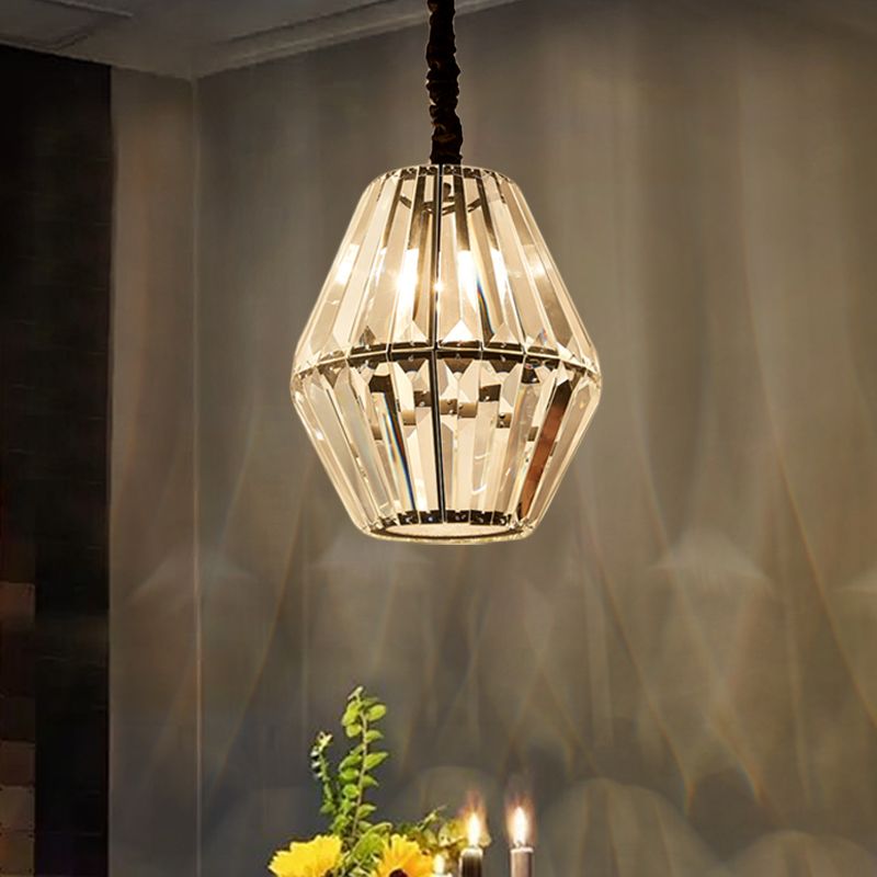Clear Crystal Rhombus Pendulum Light Minimalism 1-Light Black Ceiling Hang Fixture